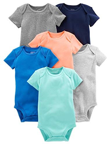 Simple Joys by Carter's Short Sleeve Bodysuit Body, Blu/Arancione/Verde Menta, 6-9 Mesi (Pacco da 6) Bimbo