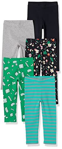 Amazon Essentials Leggings Bambine e Ragazze, Pacco da 5, Blu Turchese Righe/Grigio/Nero/Dolciumi/Floreale, 8 Anni