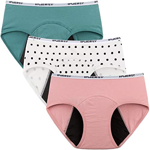 INNERSY Mutande Igieniche Ciclo Ragazza 12 Anni 10 14 16 Slip Mestruali Cotone Adolescente 3 Pack (12 Anni, Verde/Rosa/Punto)