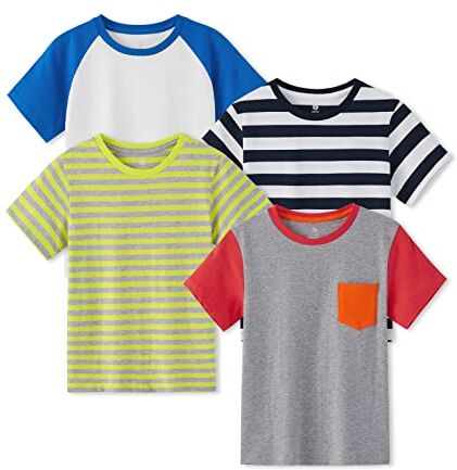 LAPASA Pacco da 4 T-Shirt 100% Cotone Bambini e Ragazzi Unisex K01 Abbigliamento Estivo Magliette Manica Corta Colori Assortiti Tinta Unica Multicolore 5-6 Anni