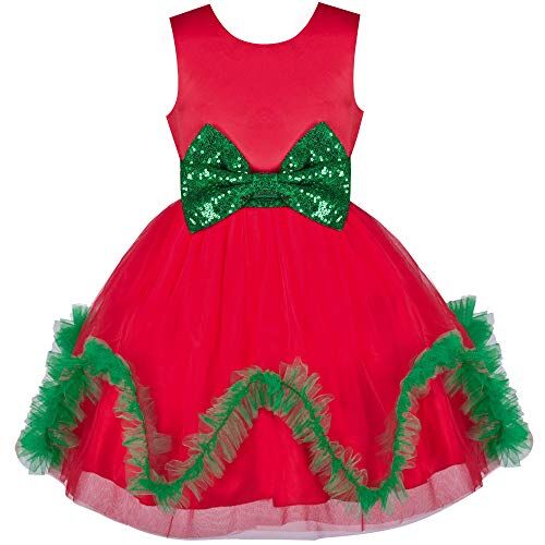 Sunny Fashion Vestito Bambina Natale Vacanza Rosso Onda Orlo Anno Festa 8 Anni