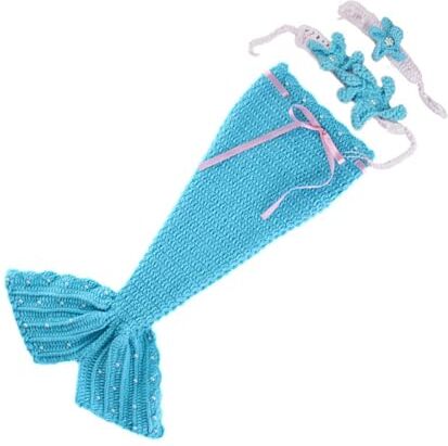 HOJIOESRD Set elegante per cappello lavorato a maglia all'uncinetto per foto di baby shower Set fotografico in lana per bambini in 3 pezzi elastico e traspirante, blu