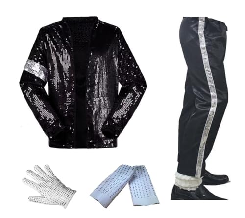 Shuanghao M J Cosplay Kid Adulto Costume Cosplay 4 Pezzi MJ Billie Jeans Jacket + Pant + Socks + Glove (W: 24-28kg H:110-120cm)
