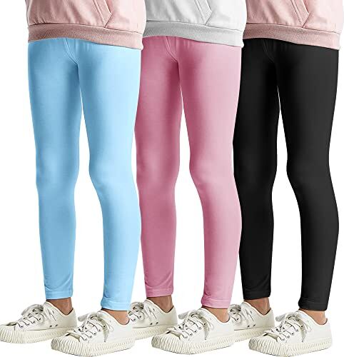 L&K-II 3 Bambini Leggings Basic Uni Colour Ragazze Leggings Fitness Pantaloni Cotone 2708 Nero Rosa Azzurro 116