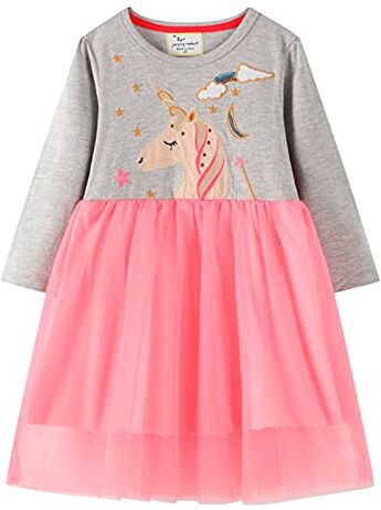 Kfnire Vestito Bambina Cotone • 1-2 Anni(80-90cm) Vestito Unicorno Principessa Bambina Abito Bimba Ricamo Floral Striscia Cartoon Animale Casuale Manica Lunga & Manica Corta Vestito T-Shirt