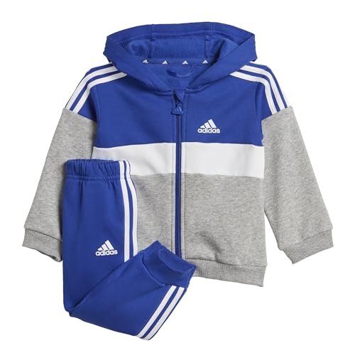 Adidas Tiberio 3-stripes Colorblock Fleece Track Suit Kids Tuta, Semi Lucid Blue / White / Medium Grey Heather, 18-24 mesi Unisex Bimbi 0-24