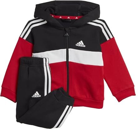 Adidas Tiberio 3-stripes Colorblock Fleece Track Suit Kids Tuta, Black / White / Better Scarlet, 2-3 anni Unisex Bimbi 0-24