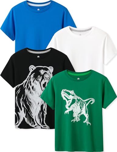 LAPASA Pacco da 4 T-Shirt 100% Cotone Bambini e Ragazzi Unisex K01 Abbigliamento Estivo Magliette Manica Corta Colori Assortiti Tinta Unica Multicolore 4-5 Anni