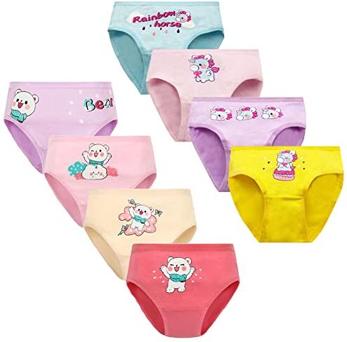 FedMois Slip Bambina Intimo Mutande Mutandine Cotone 2-9 Anni Confezione da 8, orsi e unicorni, 5-7 Anni