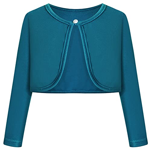 BONNY BILLY Cardigan Bambina Elegante Corto Cotone Bolero Coprispalle Ragazza Manica Lunga 7-8 Anni Verde Scuro