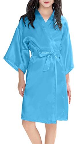 Topgrowth Accessorio Topgrowth Pigiama Bambina Accappatoio per Ragazza Pigiama Kimono Robes in Raso di Seta Mezza Manica Abiti da Notte Pigiama per Infantile 2-11 Anni (Blu, 10-11 anni)