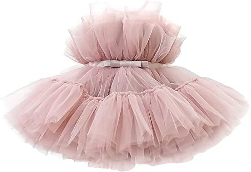 NNJXD Abito per Bambina Abiti con Fiocco Tutu Battesimo Soffice Battesimo Principessa Taglia (80) 6-12 Mesi 766 Rosa-A