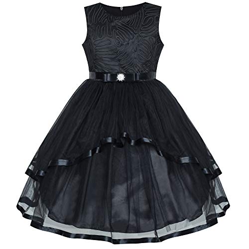 Sunny Fashion Vestito Bambina Fiore Nero Nozze Festa Damigella d'Onore 14 Anni