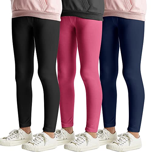 L&K-II 3 Bambini Leggings Basic Uni Colour Ragazze Leggings Fitness Pantaloni Cotone 2708 Nero Pink Blu Navy 134