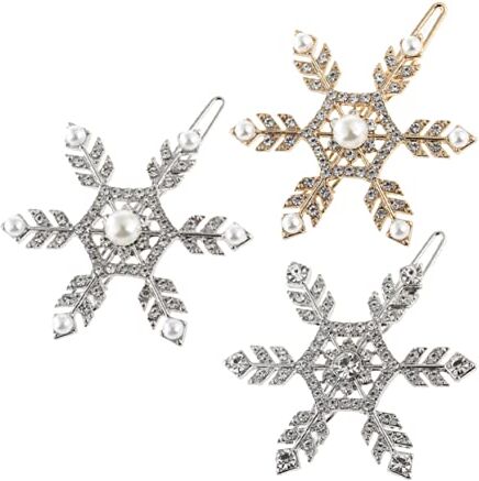 Ipetboom 3 Pz Fiocco Di Neve Tornante Di Natale Fiocco Di Neve Clip Di Bobby Pin Accessori Per Copricapo Per Le Donne Abbigliamento Pieno Di Diamanti Bambino Imitazione Diamante