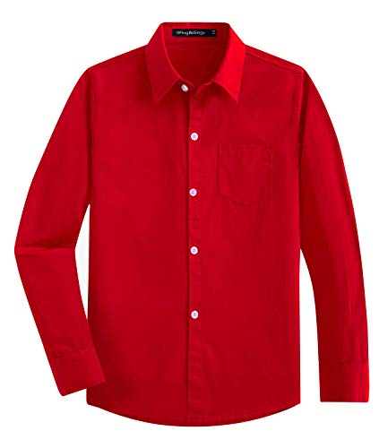 Spring&Gege Ragazzi Uniforme Scolastica Manica Lunga Camicia Tinta Unita per Bambino, Rosso, 13-14 Anni