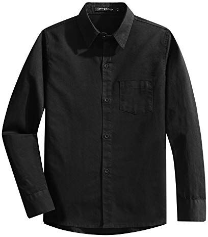 Spring&Gege Ragazzi Uniforme Scolastica Manica Lunga Camicia Tinta Unita per Bambino, Nero, 7-8 Anni