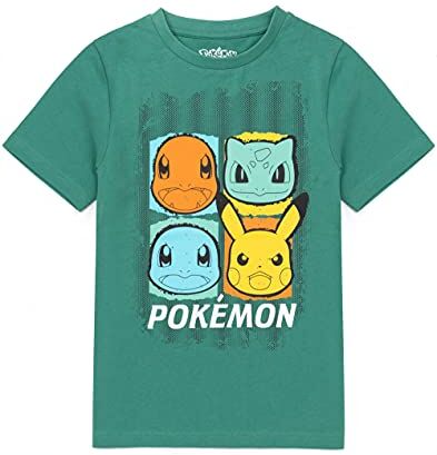 Pokemon T-Shirts Boys Kids Green o Black Pikachu Caratteri Top 5-6 Anni