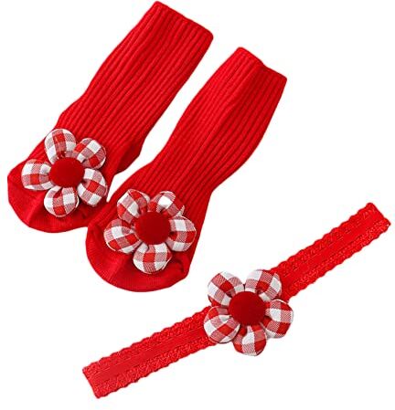 Generic Oushengsi Fascia per capelli in pizzo e calzini per bambina 0-2 anni Copricapo elastico da principessa per bambini Calzini antiscivolo per bambini Accessori per bambini