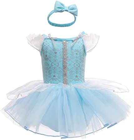 Lito Angels Vestito da Principessa Cenerentola Pagliaccetto per Bimba Bambina, Bebè Body Tutina con Fascia, Taglia 12-18 Mesi, Blu