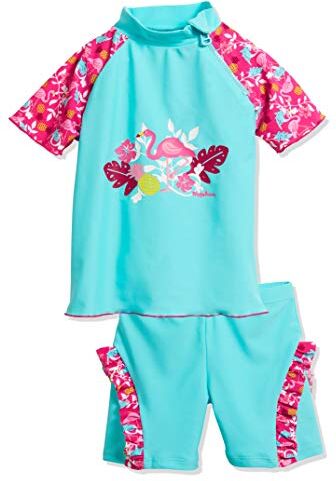 Playshoes Set da bagno con protezione UV, Maglietta da bagno in due pezzi, pantaloncini da bagno, costumi da bagno Unisex Bambini e ragazzi, fenicottero, 110/116