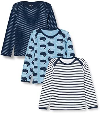 Care T-Shirt LS AOP (3-pack), Maglia a maniche lunghe Unisex Bimbi 0-24, Blu Azzurro, 6-9 mesi