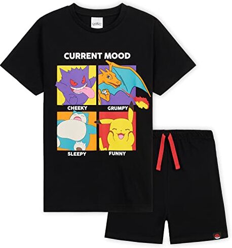 Pokemon Pigiama Corto Bambino, Indumenti Notte Traspiranti Tshirts Pantaloncini Pikachu Regalo (Nero, 13-14 Anni)