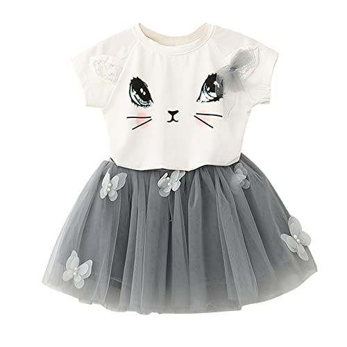 311 Maglietta 4anni Toddler Kids Neonate Tutu Dress Bambina Cute Cat manica corta T Shirt Top Gonna 2 pezzi Casual Floral Prom Dresses Set Calzini Bambina 30 32 (White, 4 Years)