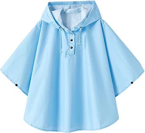 QIKADO Poncho Antipioggia Bambino, Poncho Pioggia Bambina con Cappuccio e Bottoni Portatile Azzurro/XL/8-12anni