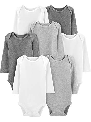 Simple Joys by Carter's Side-Snap Long-Sleeve Shirt Infant-And-Toddler-Bodysuits, Bianco/Grigio Chiaro Puntinato/Grigio Medio Puntinato, Prematuro (Pacco da 7) Unisex-Bimbi