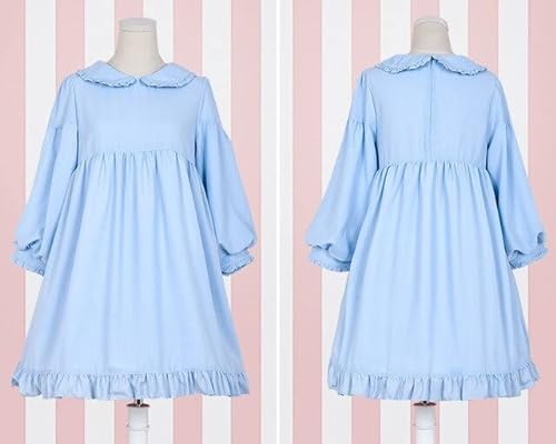 GABLOK Lolita Dress Sweet Cute Kawaii Girls OP Princess Cameriera Vintage Ruffles Gonna a sbuffo Rosso Nero Rosa Gonna Delle Donne Collo Rotondo M Solo Vestito Blu