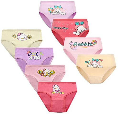 FedMois Slip Bambina Intimo Mutande Mutandine Cotone 2-9 Anni Confezione da 8, Anatre e Conigli, 2-3 Anni