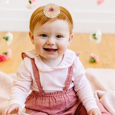 Fashband Baby Flower Fascia per capelli in nylon con perline Accessori per capelli in cotone elastico per neonata, neonato, bambino (confezione da 2)