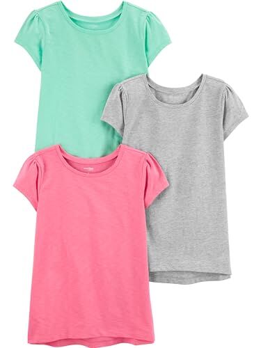 Simple Joys by Carter's Short-Sleeve Shirts And Tops, Pack of 3 Camicia, Grigio Puntinato/Rosa/Verde Menta, 3 Anni (Pacco da 3) Bambina