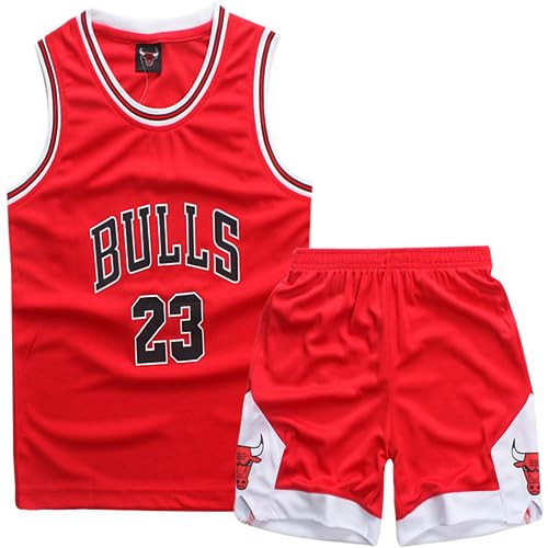 FUTERLY Completo da basket con maglietta e pantaloncini per bambini/ragazzi dai 4 ai 14 anni, 2 pezzi, Colore: rosso, 8–10 Jahre/150