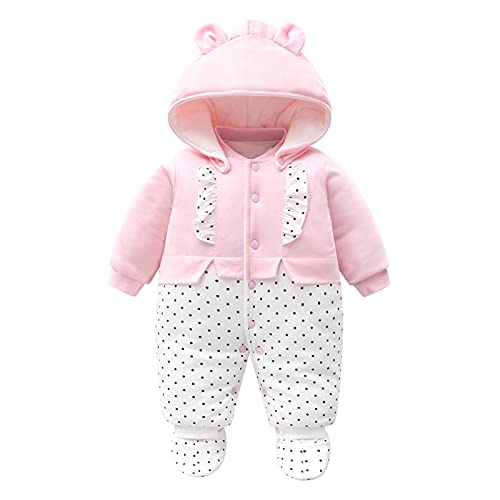 Minizone Bambino Pagliaccetto Neonata Snowsuit Invernale Outfit Cotone Tuta da neve Rosa Cappello Staccabile Manica Lunga Abiti Regalo Ragazze 6-9 mesi