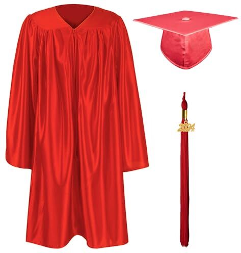 GraduationMall Ragazzo Ragazza Toga Laurea Cappello e Abito per Bambini 2024 Prescolare Scuola Materna Costume Rosso 33(123-130cm)