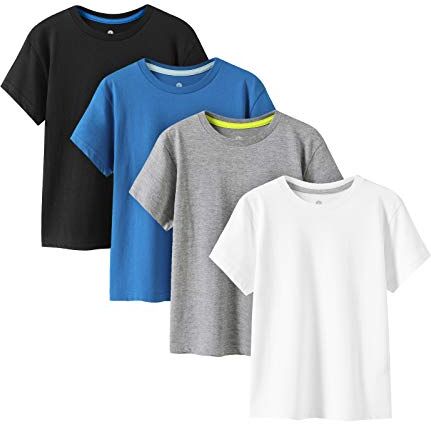 LAPASA Pacco da 4 T-Shirt 100% Cotone Bambini e Ragazzi Unisex K01 Abbigliamento Estivo Magliette Manica Corta Colori Assortiti Tinta Unica Multicolore 5-6 Anni