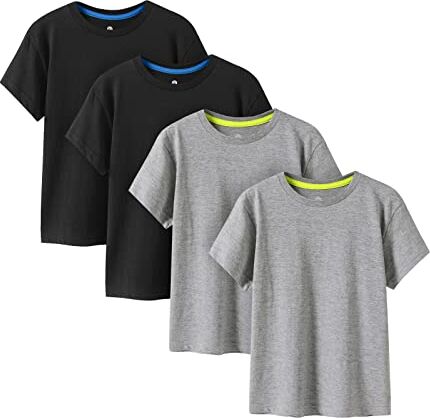 LAPASA Pacco da 4 T-Shirt 100% Cotone Bambini e Ragazzi Unisex K01 Abbigliamento Estivo Magliette Manica Corta Colori Assortiti Tinta Unica Multicolore 5-6 Anni