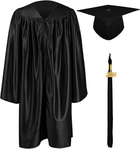 GraduationMall Ragazzo Ragazza Toga Laurea Cappello e Abito per Bambini 2024 Prescolare Scuola Materna Costume Nero 30(115-122cm)