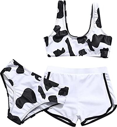 Topgrowth Accessorio Topgrowth 3Pcs Costumi Bagno Ragazza Bikini Bambina Set Costume da Bagno Stampa Crop Top Shorts Swimsuit Costumi Mare Ragazze 8-14 Anni (Bianco, 150)