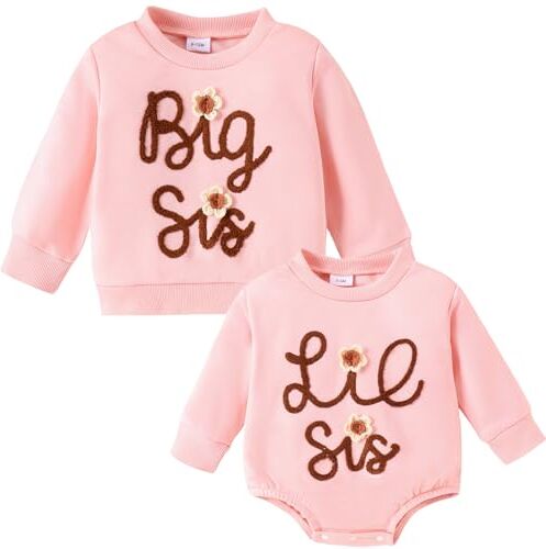 Winmany Sorella Grande Sorella Piccola Sorella Abiti Corrispondenti Grande Sorella Maglione Felpa Lil Sis Pagliaccetto Maniche Lunghe per Ragazze Bambino, Pink Big Sis, 12-18 Mesi