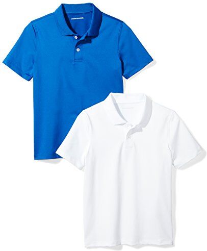 Amazon Essentials Polo Sportive da Allenamento Bambini e Ragazzi, Pacco da 2, Blu Reale/Bianco, 8 Anni