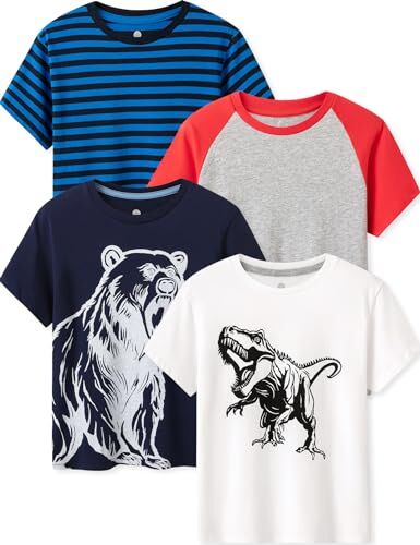 LAPASA Pacco da 4 T-Shirt 100% Cotone Bambini e Ragazzi Unisex K01 Abbigliamento Estivo Magliette Manica Corta Colori Assortiti Tinta Unica Multicolore 7-8 Anni