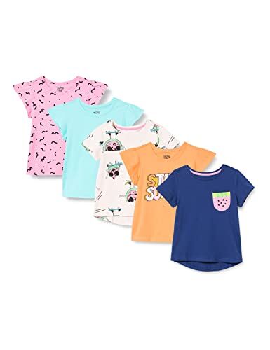Amazon Essentials T-Shirt a Maniche Corte (precedentemente Spotted Zebra) Bambine e Ragazze, Pacco da 4, Arancione Chiaro/Blu Acqua/Blu Marino Color Block/Ecru/Rosa, 10 Anni