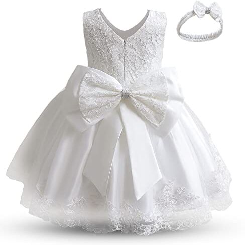 NNJXD Abito da Sposa da Principessa in Pizzo con Ricamo Floreale per Bambina Taglia (120) 4-5 Anni 648 Bianca-C