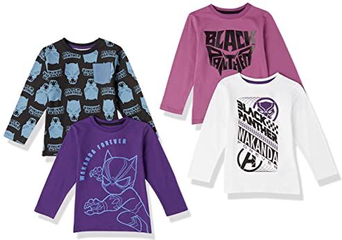 Amazon Essentials Disney   Marvel   Star Wars Maglie a Maniche Lunghe (precedentemente Spotted Zebra) Bambini e Ragazzi, Pacco da 4, Marvel Black Panther, 8 Anni