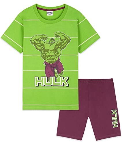 Marvel Avengers Pigiama Bambino Pigiama Spiderman Black Panther Captain America Pigiama Corto Bambino Estivo in Maniche Corte e Pantaloncini Gadget Ufficiale (Verde Hulk, 13-14 Anni)