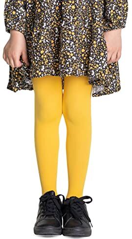 LORES Collant in tinta unita da bambina, con piedi, opachi, 40 denari, per danza classica (realizzati in Italia), Yellow, 11-12 Anni