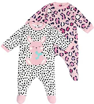 Chicco Set Tutine In Cotone con piedino, Tutina Unisex 0-24, Rosa/Nero, 9 mesi (pacco da 2)